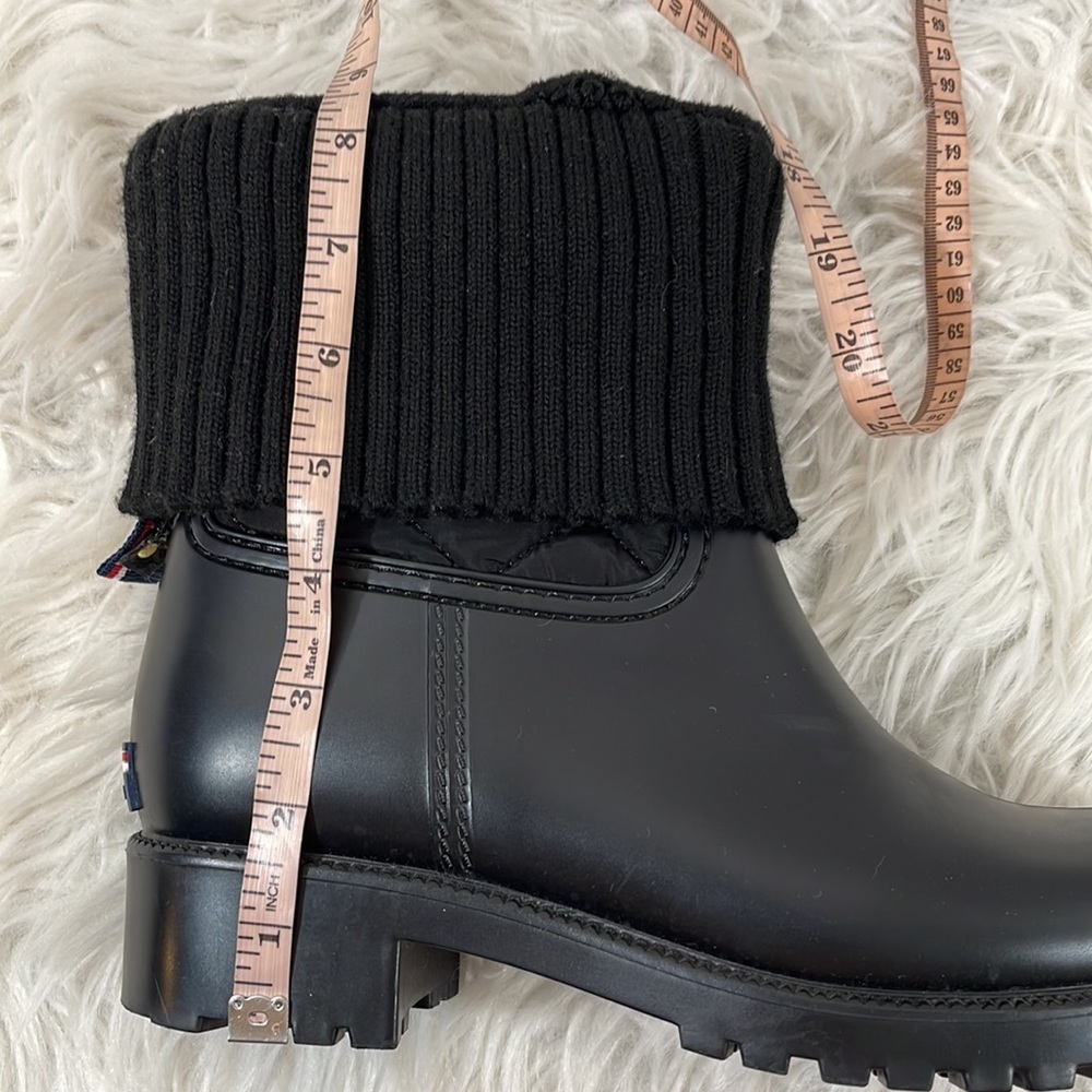 TOMMY HILFIGER TWSILVINA Rubber & Knit Cuff Lined Winter Black Rain Boots Size 9 - Picture 13 of 13
